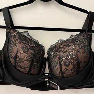 City Chic Boudoir 44DD Black Satin & Lace Lined Bra